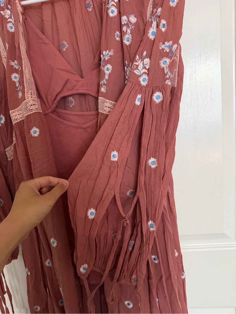 Free People Bohemian Embroidered Long Sleeve Maxi Dress - Dusty Rose - Picture 12 of 12